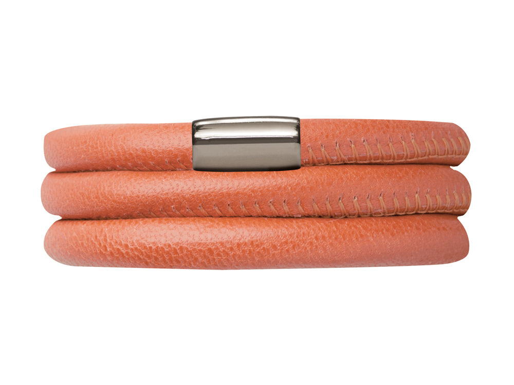 Endless Jewelry Coral Leather 57cm/7.5inch Triple Leather Bracelet Steel Finish