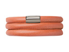 Endless Jewelry Coral Leather 57cm/7.5inch Triple Leather Bracelet Steel Finish