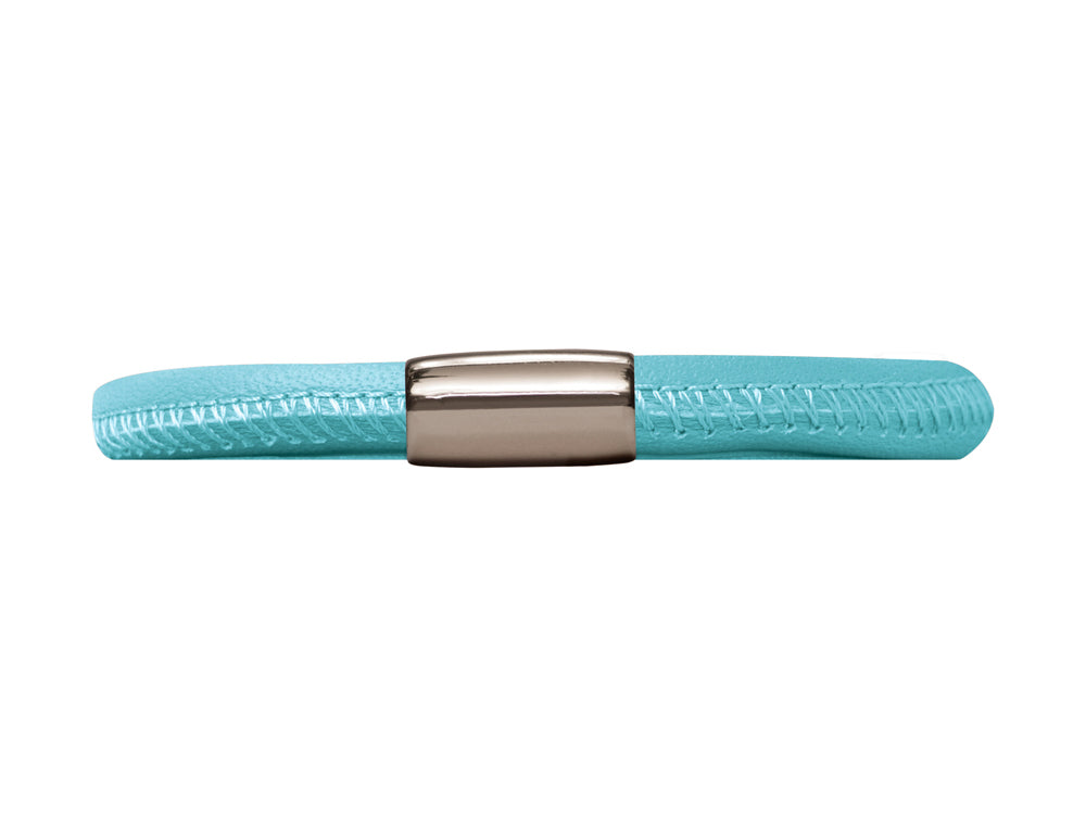 Endless Jewelry Light Blue Leather 20cm/8.0inch Single Leather Bracelet Steel Finish
