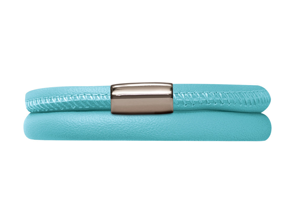 Endless Jewelry Light Blue Leather 40cm/8.0inch Double Leather Bracelet Steel Finish