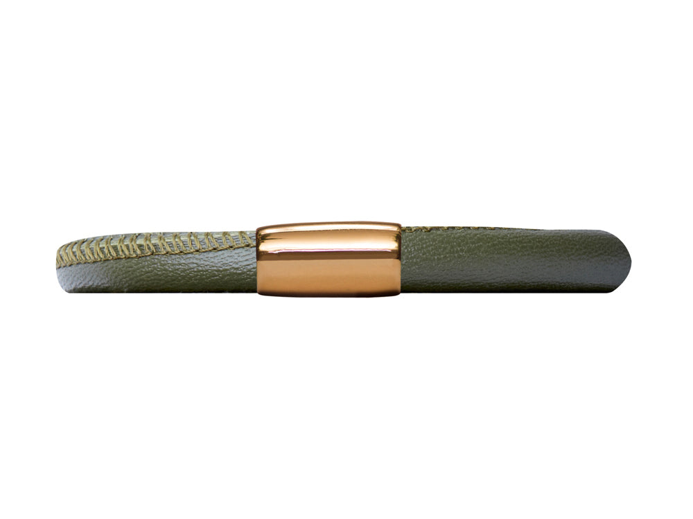 Endless Jewelry Green Leather 18cm/7.0inch Single Leather Bracelet Gold-Tone Finish