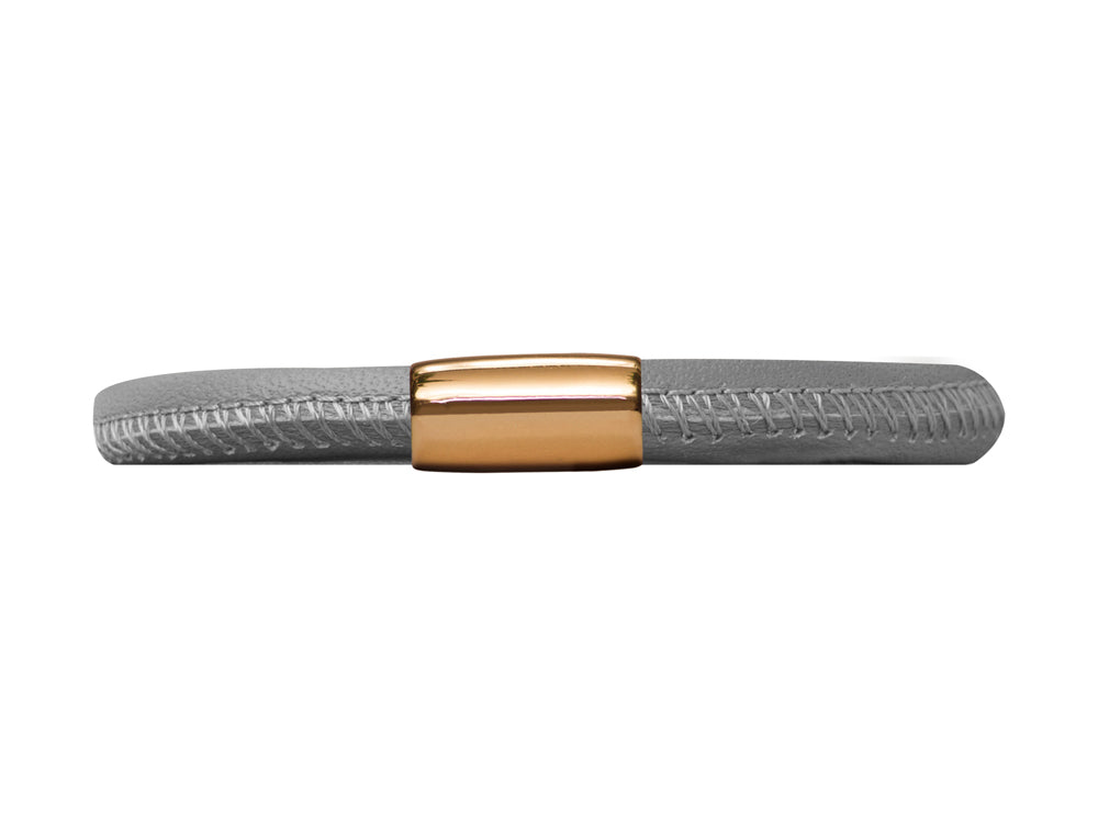 Endless Jewelry Grey Leather 19cm/7.5inch Single Leather Bracelet Gold-Tone Finish