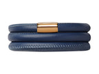 Endless Jewelry Blue Leather 57cm/7.5inch Triple Leather Bracelet Gold-Tone Finish