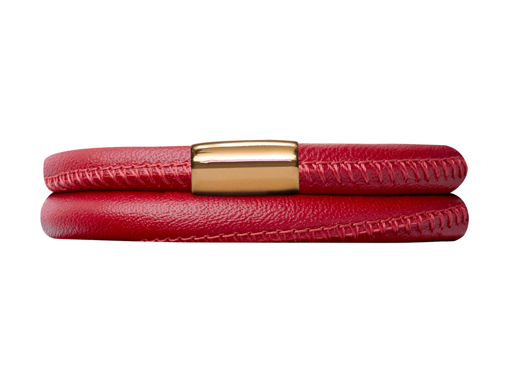 Endless Jewelry Red Leather 40cm/8.0inch Double Leather Bracelet Gold-Tone Finish