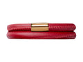 Endless Jewelry Red Leather 40cm/8.0inch Double Leather Bracelet Gold-Tone Finish