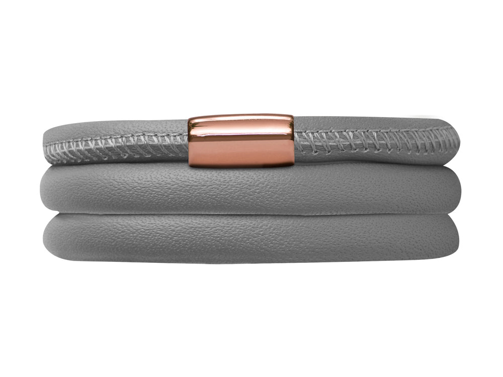Endless Jewelry Grey Leather 54cm/7.0inch Triple Leather Bracelet Rose Gold-Tone Finish