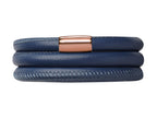 Endless Jewelry Blue Leather 54cm/7.0inch Triple Leather Bracelet Rose Gold-Tone Finish