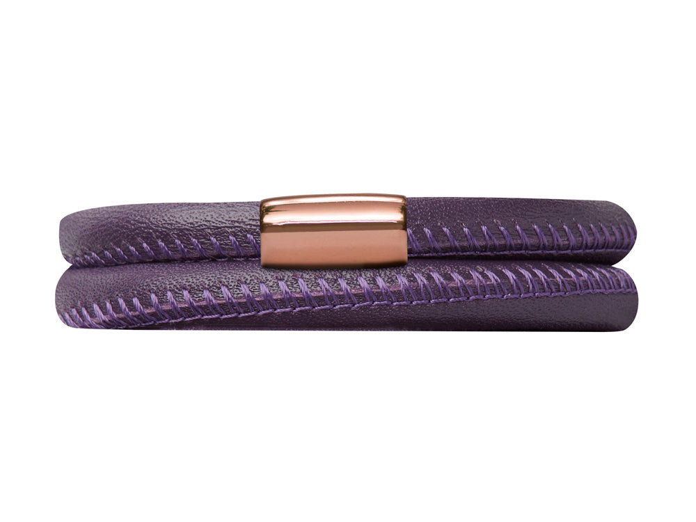 Endless Jewelry Purple Leather 38cm/7.5inch Double Leather Bracelet Rose Gold-Tone Finish