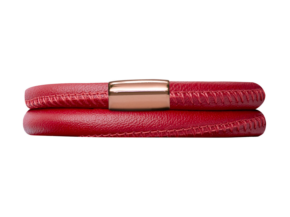 Endless Jewelry Red Leather 40cm/8.0inch Double Leather Bracelet Rose Gold-Tone Finish