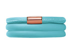 Endless Jewelry Light Blue Leather 63cm/8.5inch Triple Leather Bracelet Rose Gold-Tone Finish