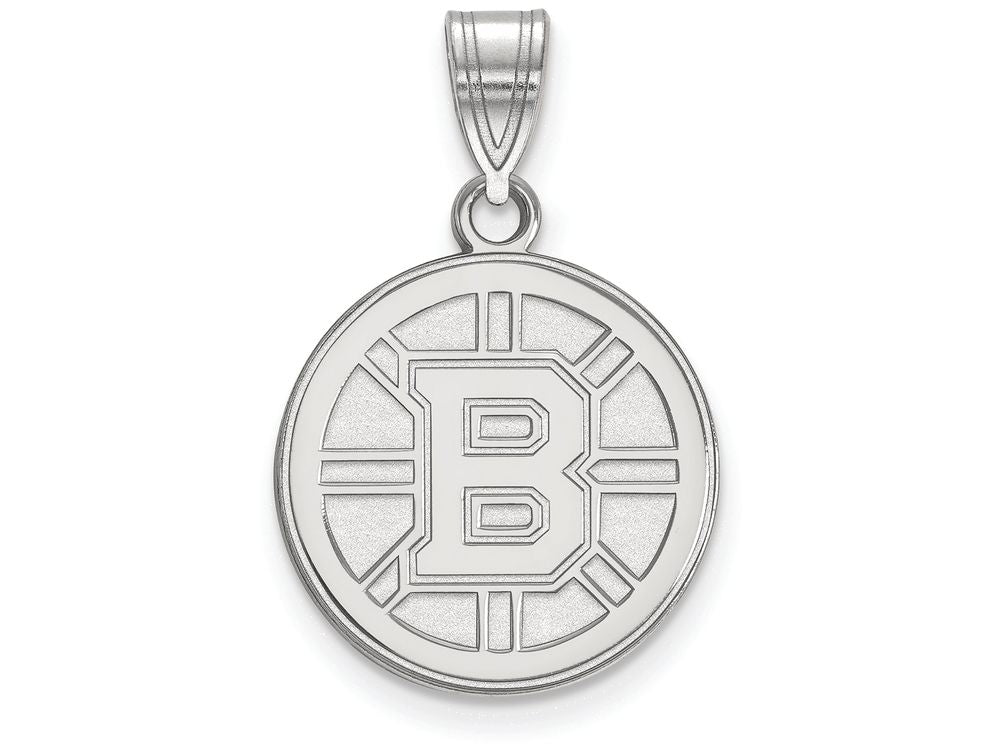 10k White Gold Nhl Logoart Boston Bruins Medium Pendant