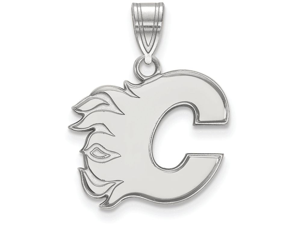10k White Gold Nhl Logoart Calgary Flames Medium Pendant