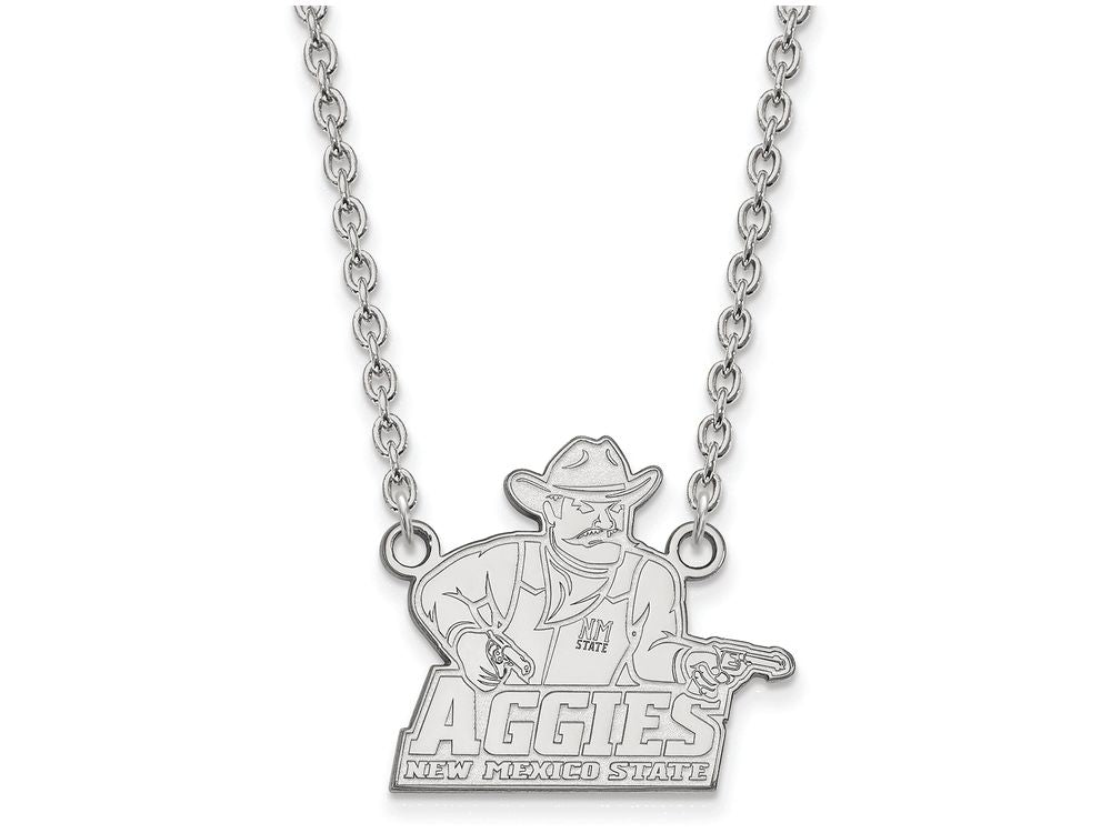10k White Gold Logoart New Mexico State University Large Pendant Necklace