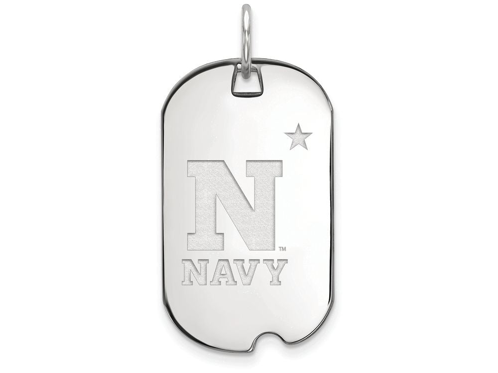 10k White Gold Logoart Navy Small Dog Tag Pendant Necklace