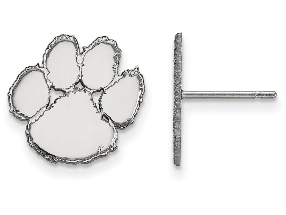10k White Gold Logoart Clemson University Small Post Earrings