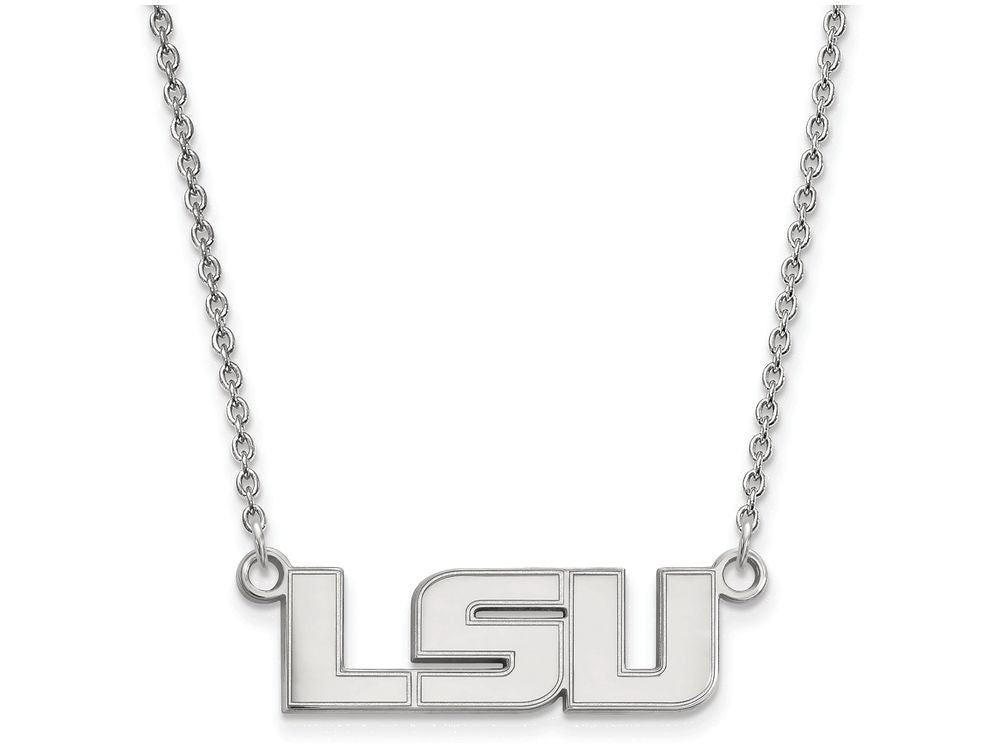 10k White Gold Logoart Louisiana State University Small Pendant Necklace