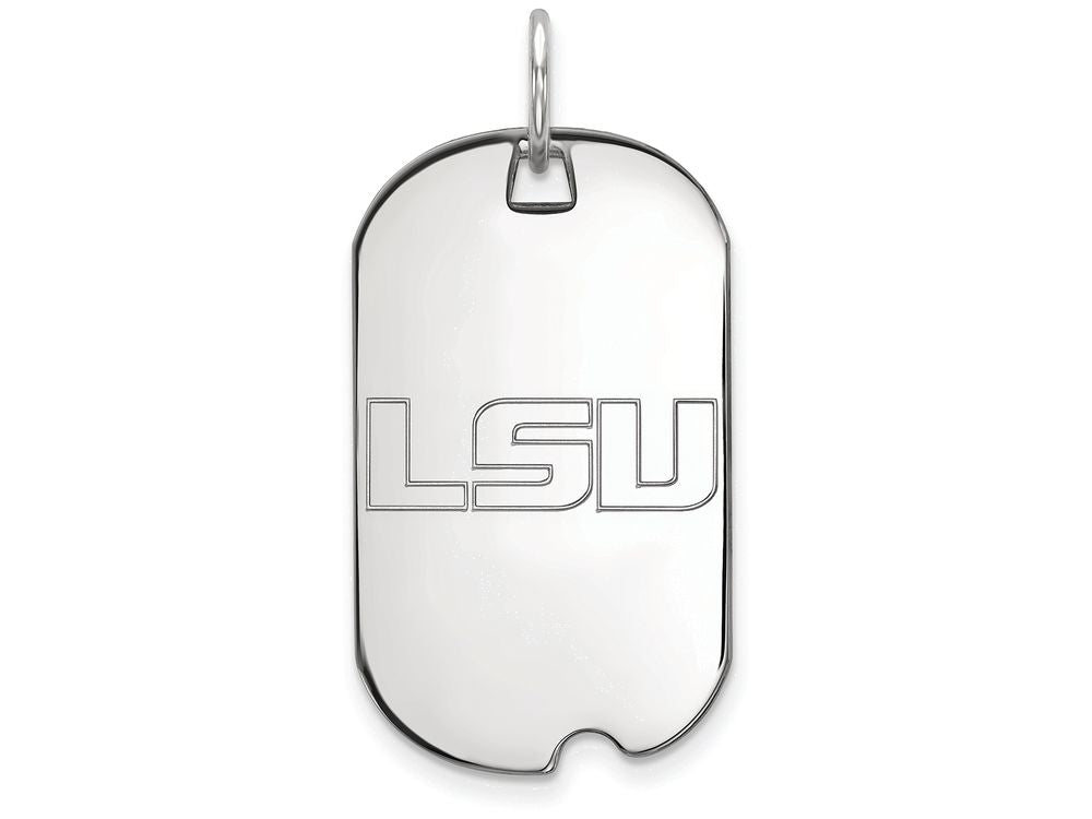 10k White Gold Logoart Louisiana State University Small Dog Tag Pendant Necklace