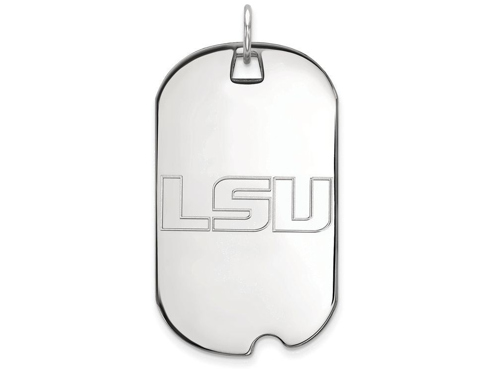 10k White Gold Logoart Louisiana State University Large Dog Tag Pendant Necklace