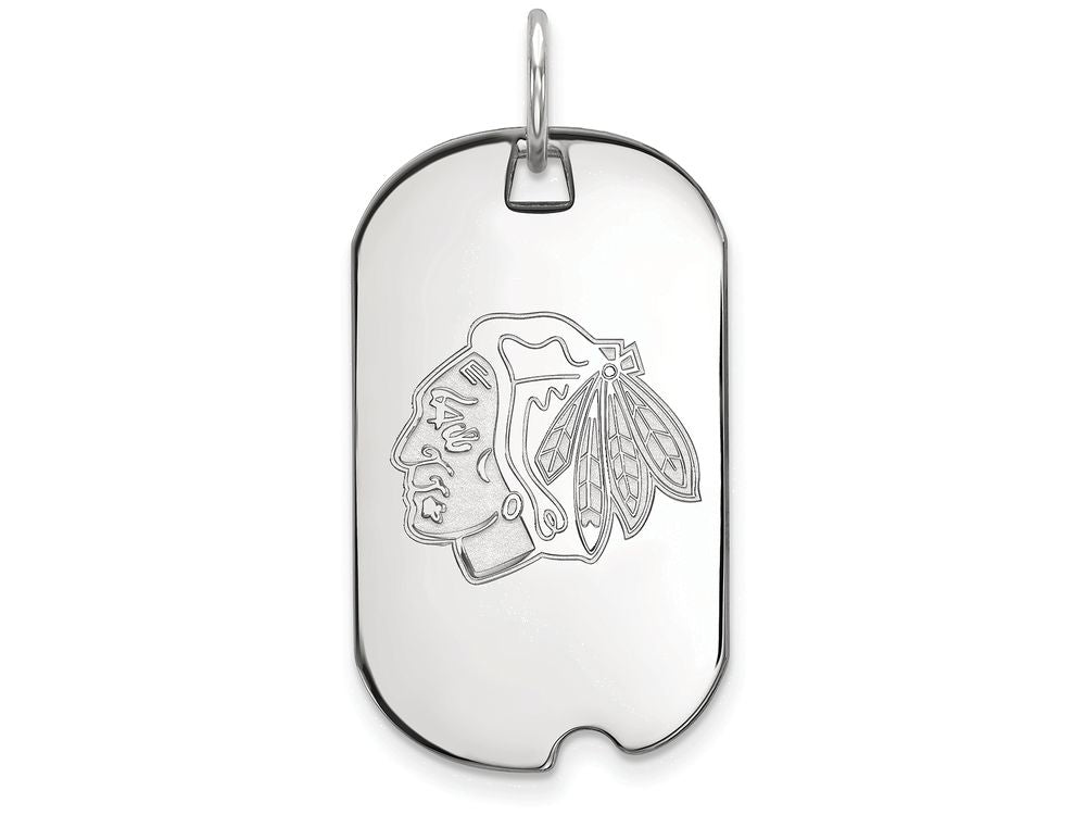 10k White Gold Nhl Logoart Chicago Blackhawks Small Dog Tag Pendant Necklace