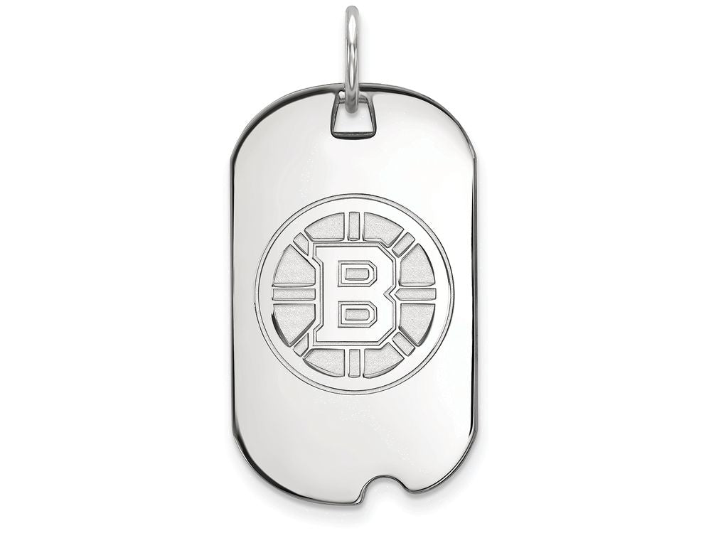 10k White Gold Nhl Logoart Boston Bruins Small Dog Tag Pendant Necklace