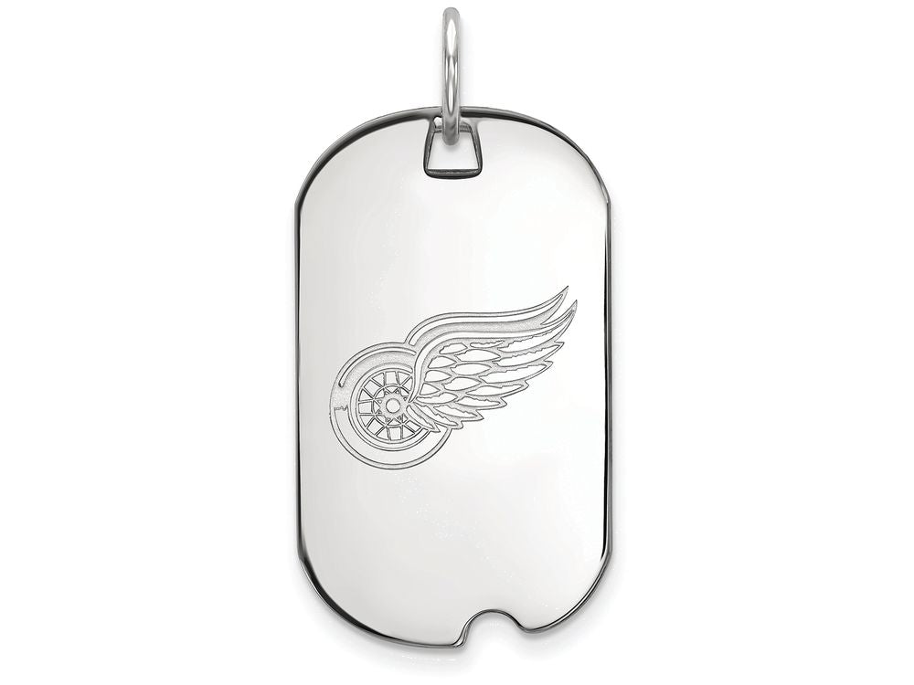 10k White Gold Nhl Logoart Detroit Red Wings Small Dog Tag Pendant Necklace