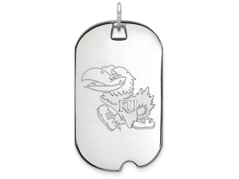 10k White Gold Logoart University Of Kansas Large Dog Tag Pendant Necklace