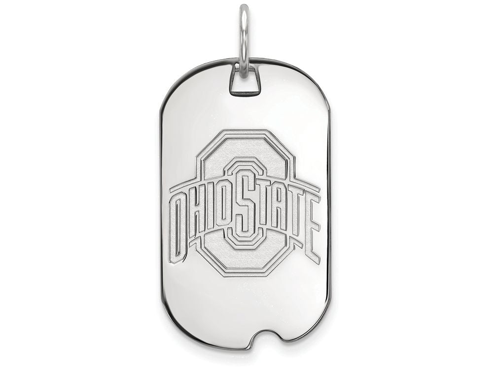 10k White Gold Logoart Ohio State University Small Dog Tag Pendant Necklace