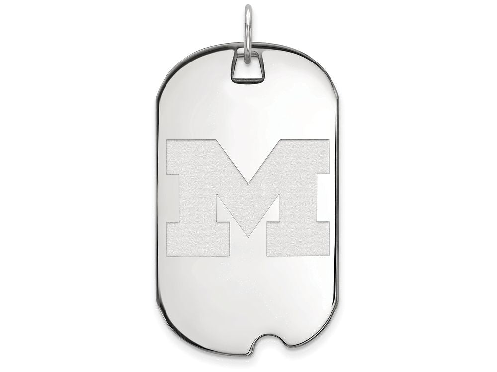 10k White Gold Logoart Michigan (univ Of) Large Dog Tag Pendant Necklace