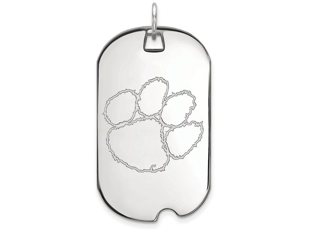 10k White Gold Logoart Clemson University Large Dog Tag Pendant Necklace