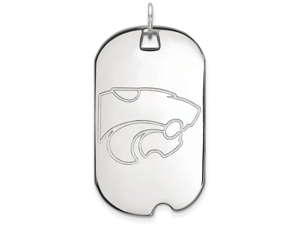 10k White Gold Logoart Kansas State University Large Dog Tag Pendant Necklace