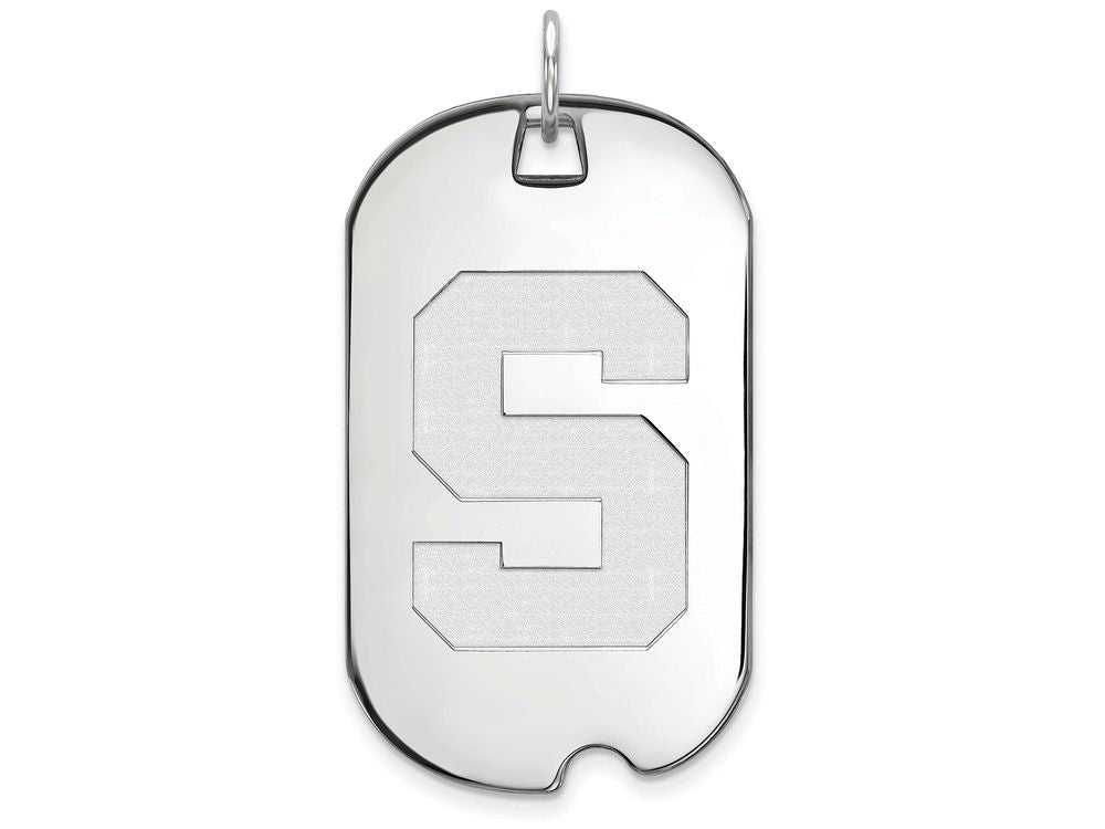 10k White Gold Logoart Michigan State University Large Dog Tag Pendant Necklace
