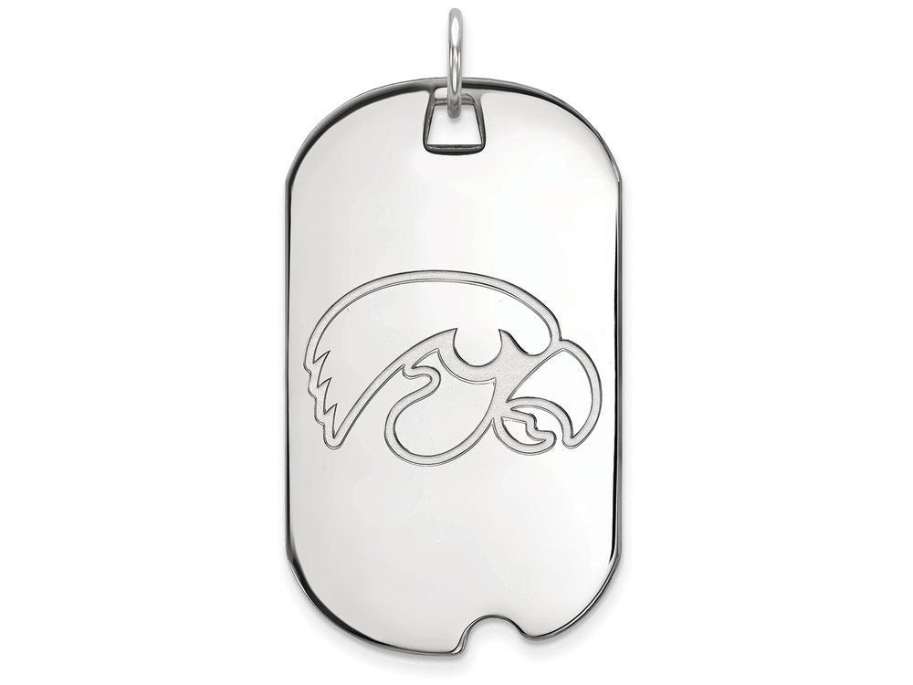 10k White Gold Logoart University Of Iowa Large Dog Tag Pendant Necklace