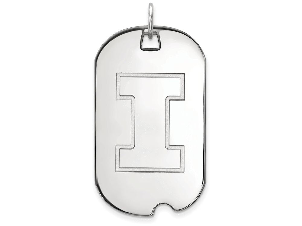 10k White Gold Logoart University Of Illinois Large Dog Tag Pendant Necklace