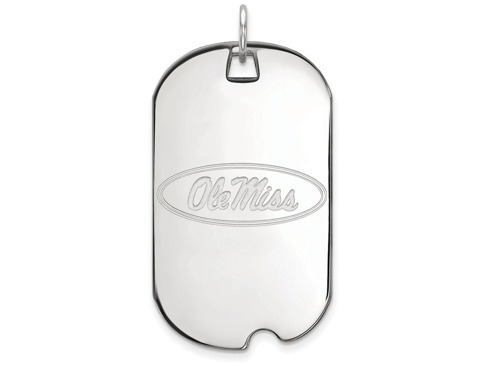 10k White Gold Logoart University Of Mississippi Large Dog Tag Pendant Necklace