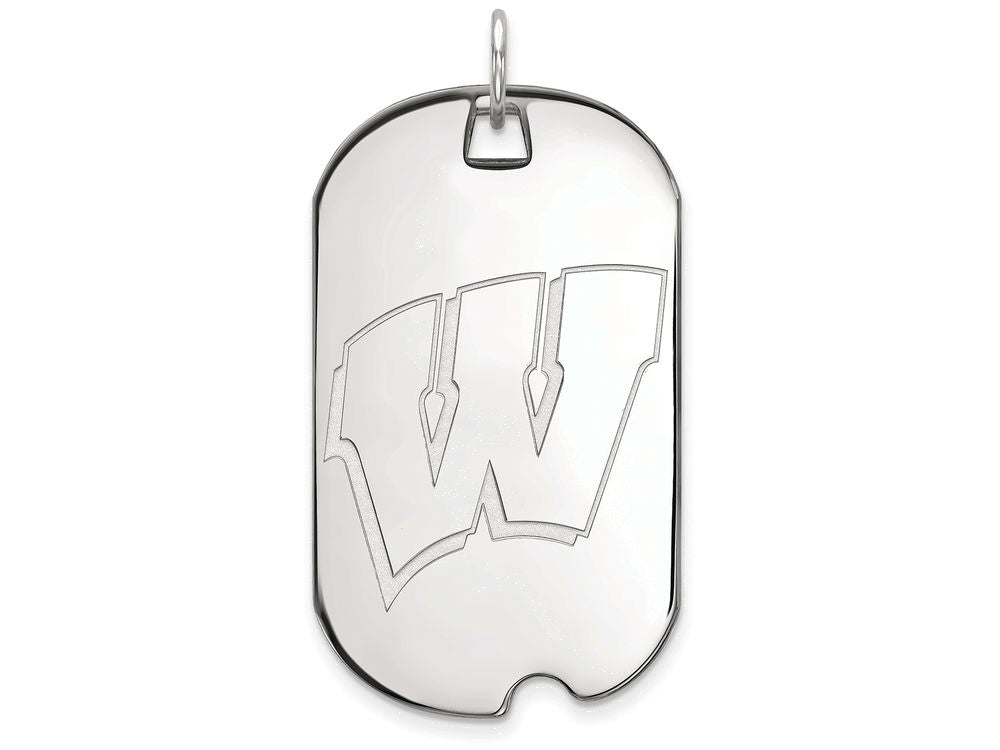 10k White Gold Logoart University Of Wisconsin Large Dog Tag Pendant Necklace