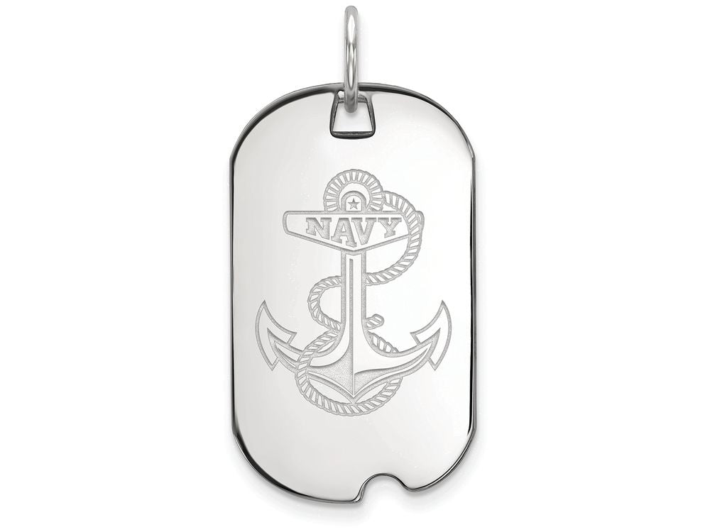 10k White Gold Logoart Navy Small Dog Tag Pendant Necklace