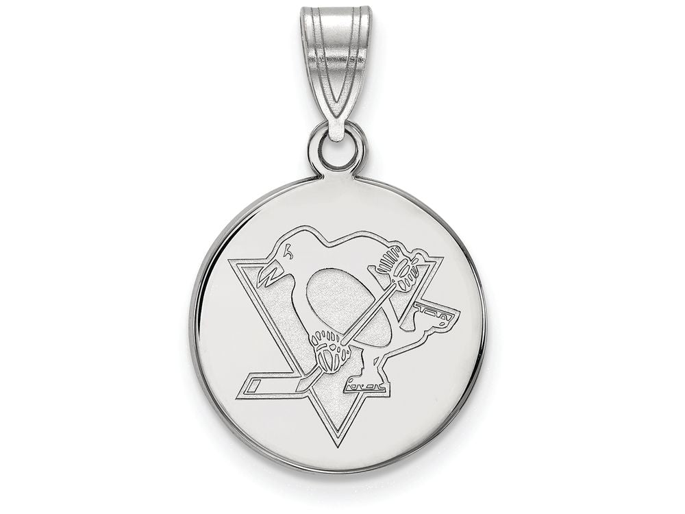 10k White Gold Nhl Logoart Pittsburgh Penguins Medium Disc Pendant