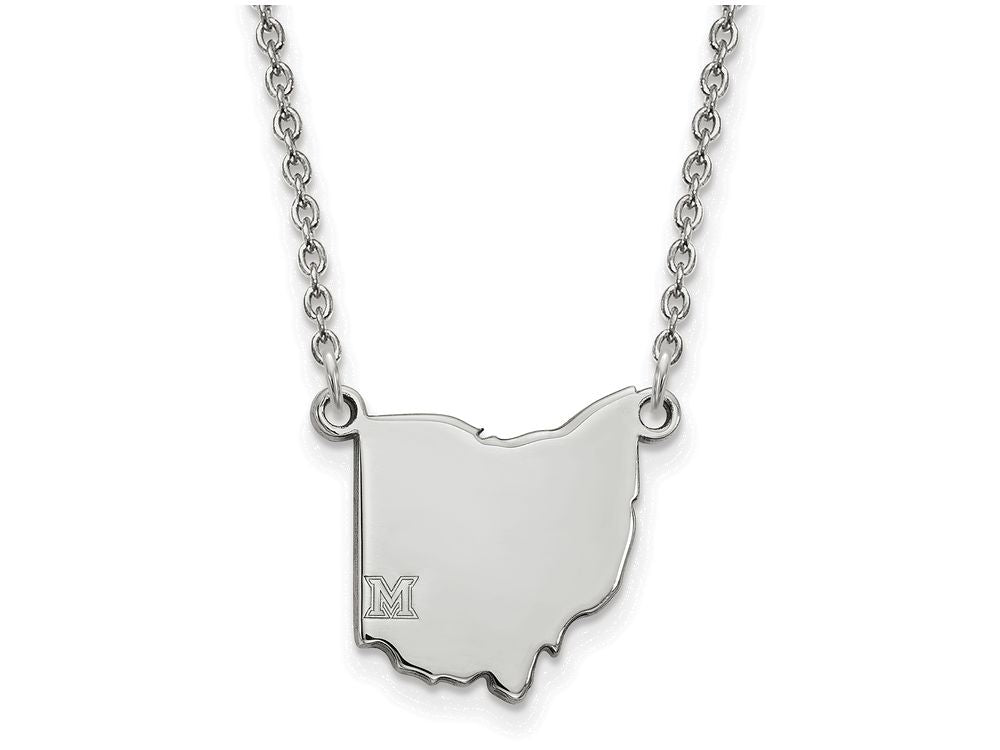Logoart 10k White Gold Miami University State Necklace