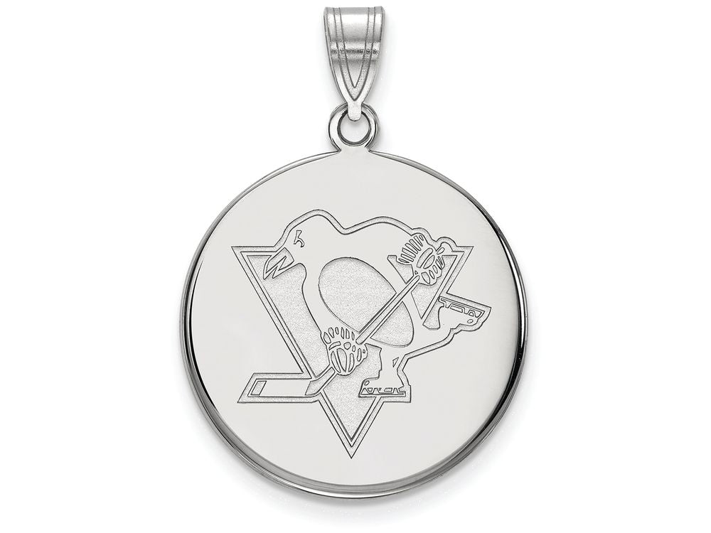 10k White Gold Nhl Logoart Pittsburgh Penguins Large Disc Pendant