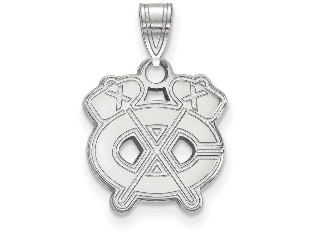 10k White Gold Nhl Logoart Chicago Blackhawks Small Pendant