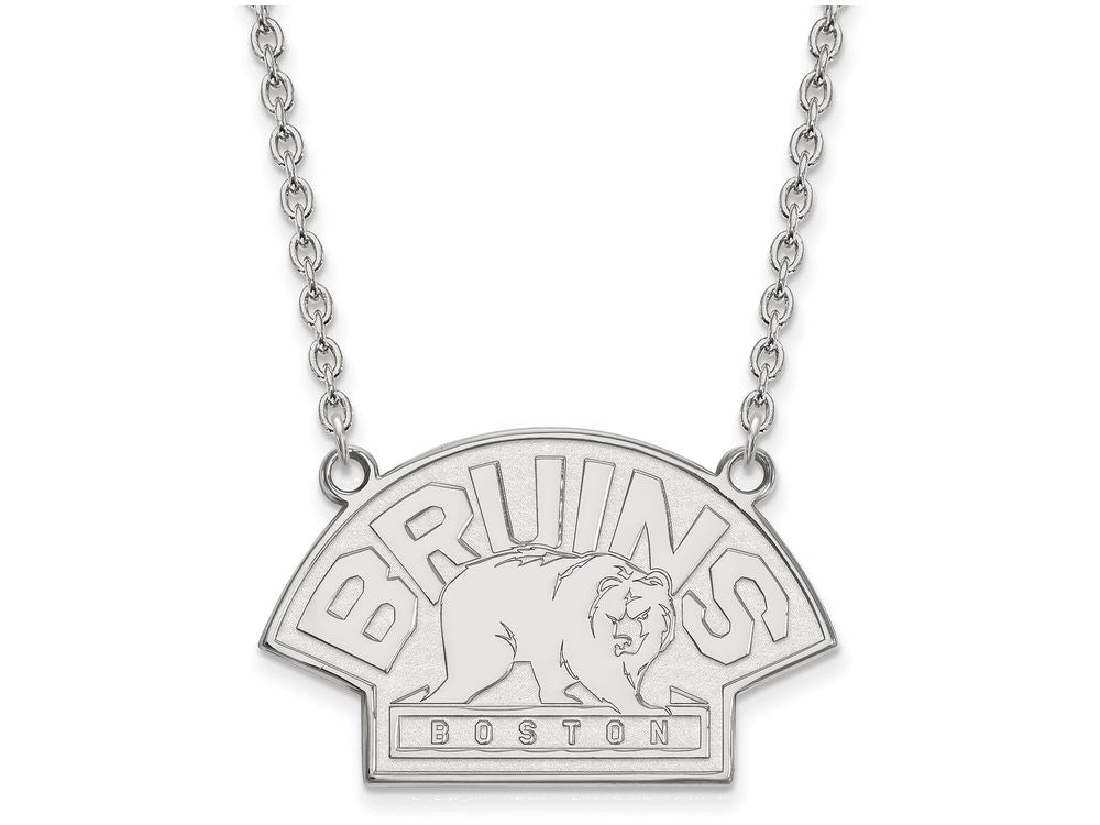 10k White Gold Nhl Logoart Boston Bruins Large Pendant Necklace