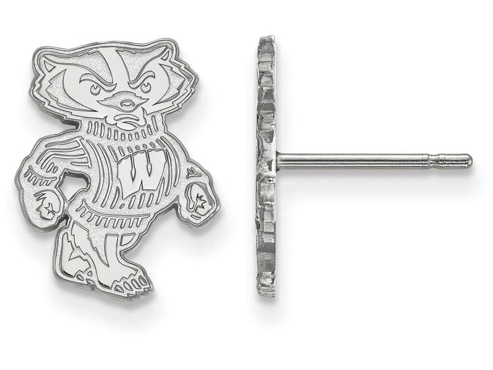 10k White Gold Logoart University Of Wisconsin Small Post Earrings