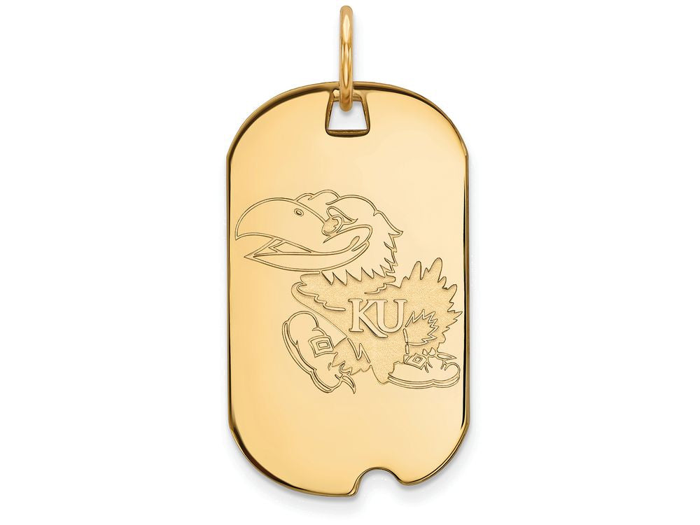 10k Yellow Gold Logoart University Of Kansas Small Dog Tag Pendant Necklace