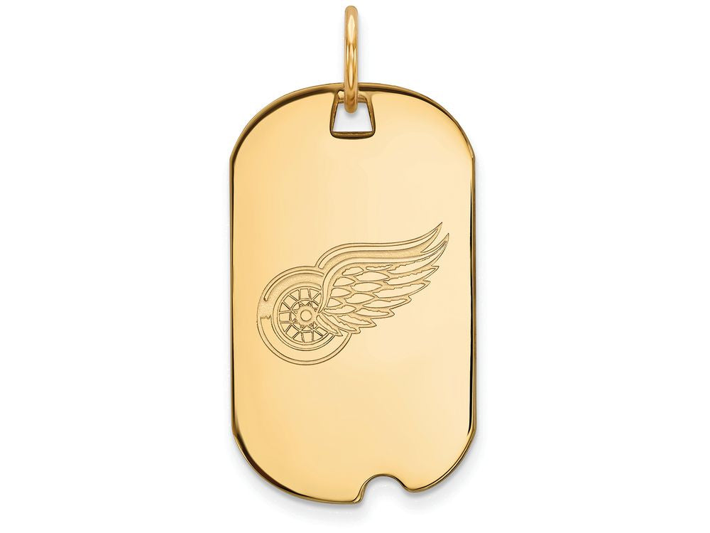 10k Yellow Gold Nhl Logoart Detroit Red Wings Small Dog Tag Pendant Necklace
