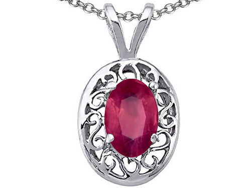 Tommaso Design™ Oval Genuine Ruby Pendant Necklace