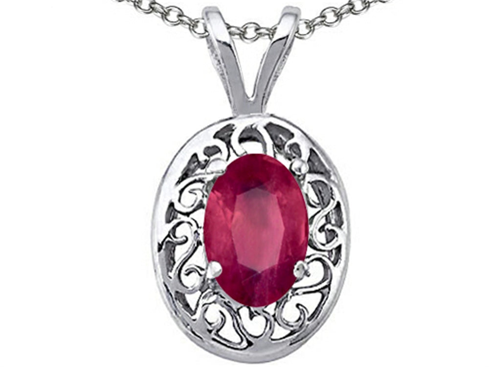 Tommaso Design™ Oval Genuine Ruby Pendant Necklace