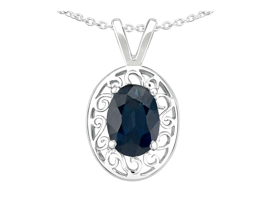 Star K Oval Genuine Sapphire Pendant Necklace