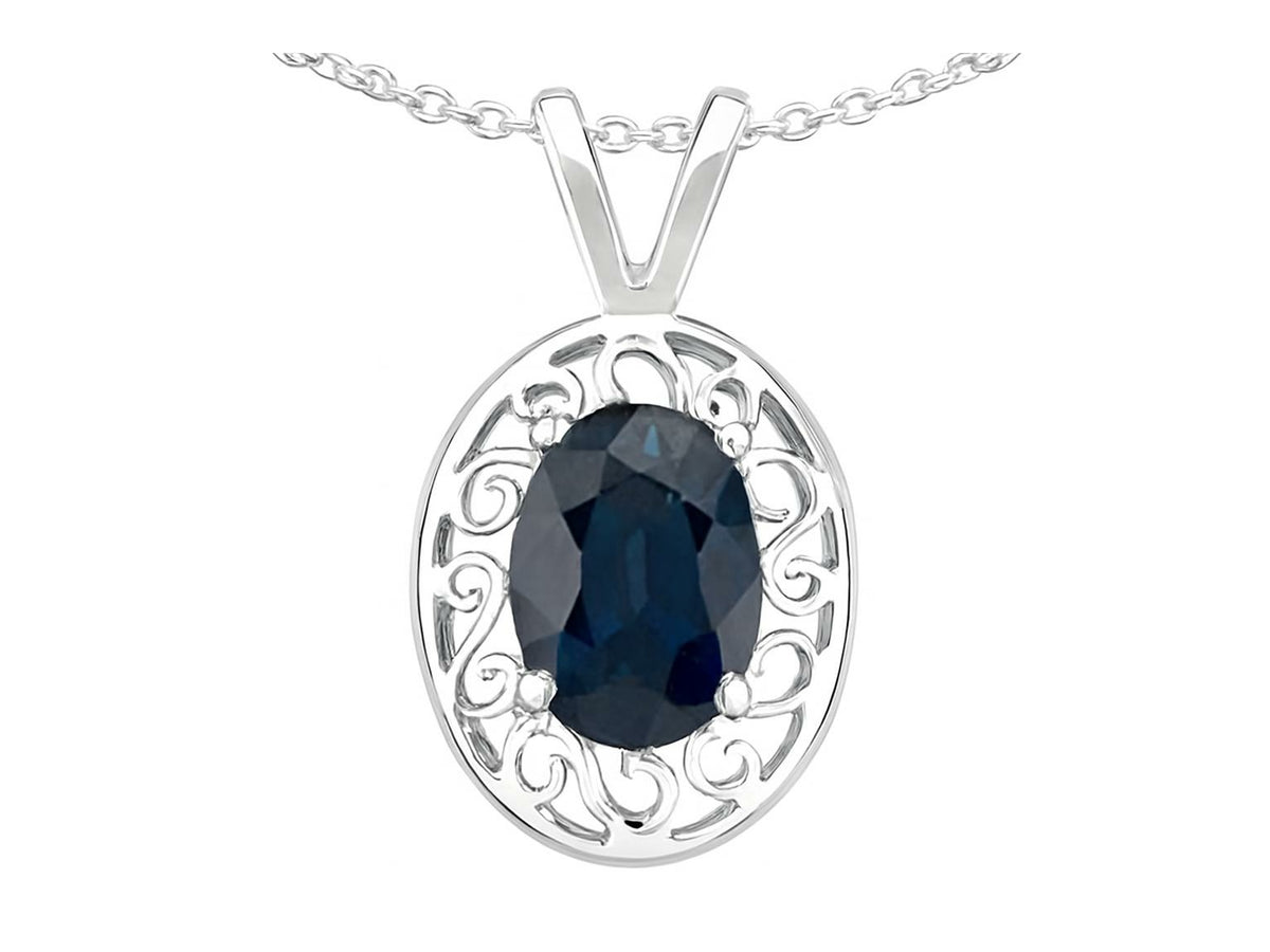 Star K Oval Genuine Sapphire Pendant Necklace