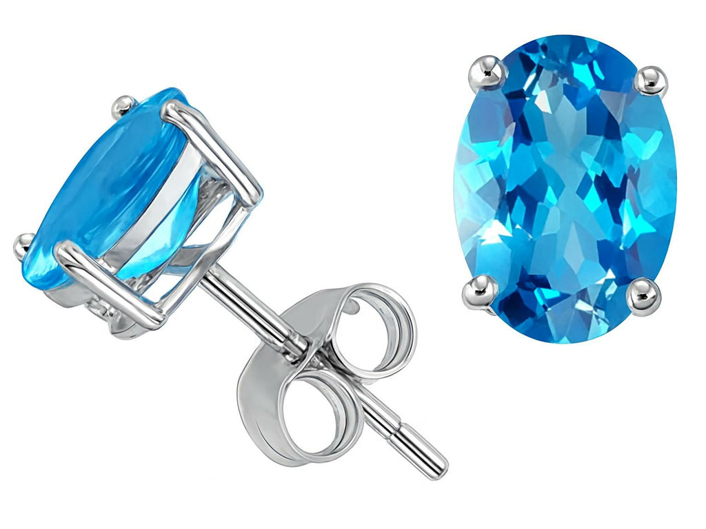 Tommaso Design™ Oval 8x6 mm Genuine Blue Topaz Earrings Studs