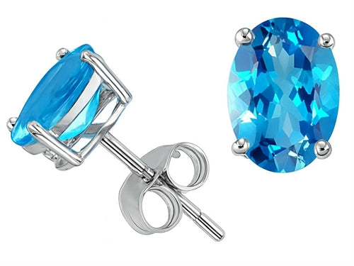 Star K Oval 8x6 mm Genuine Blue Topaz Earrings Studs